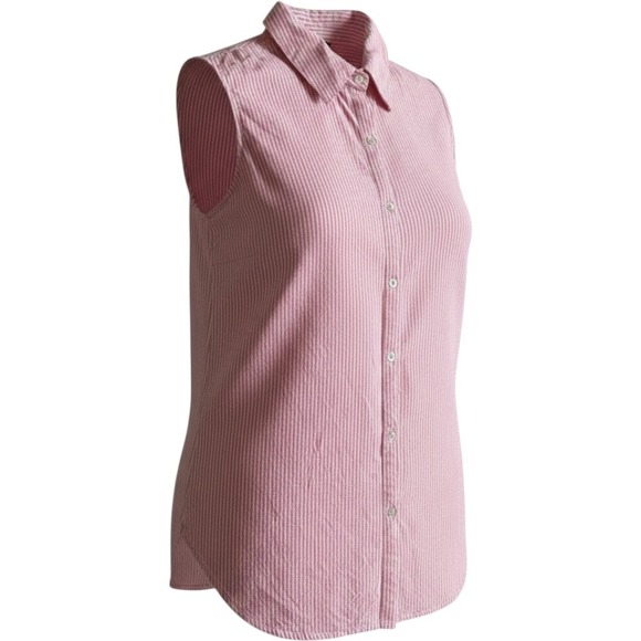 Chadwicks Tops - Chadwicks Womens Pink White Striped Sleeveless Button Down Shirt Cotton Tunic PL